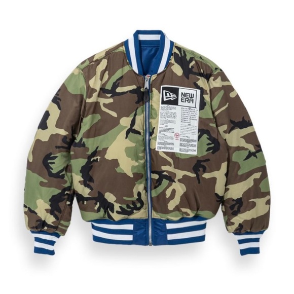 NEW ERA ALPHA INDUSTRIES NEW ERA MA-1 BOMBER JACKET NEW YORK METS CAMO BLUE - Picture 3 of 5